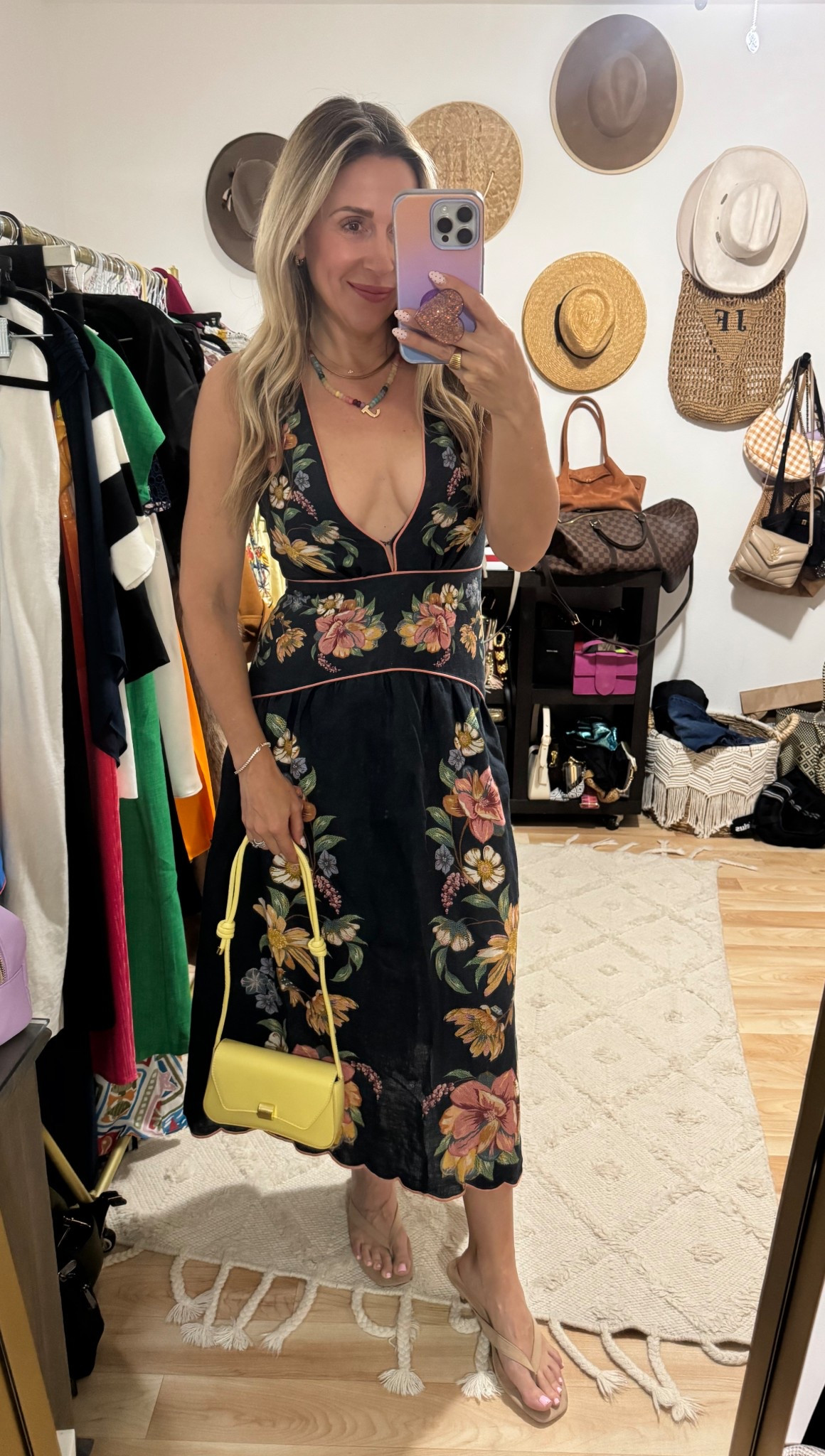 Hands down one of the prettiest dresses 👗 wearing a size S so size down if in between sizes. Paired with a fun on trend colorful necklace and bag and my mini heeled sandals that are under $30! 

#LTKootd #LTKOver40 #LTKSeasonal