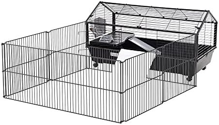 PawHut Small Animal Cage with Main House and Run for Rabbit, Guinea Pig, Hamster Indoor and Outdo... | Amazon (US)
