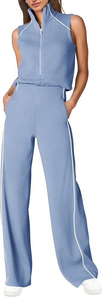 SENSERISE Womens Summer Jumpsuits Dressy Casual Sleeveless Mock Neck Top Wide Leg Pants Romper wi... | Amazon (US)