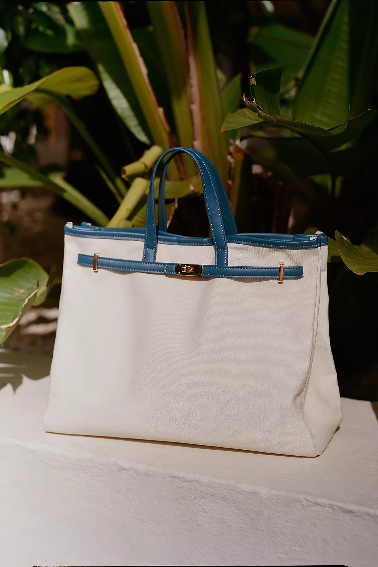 Faux Leather Trim Belted Canvas Tote | Anthropologie (US)