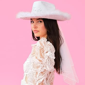 xo, Fetti Bride Cowgirl Hat, Bachelorette Party | White Velvet Fur Veil Favors, Engagement, Last ... | Amazon (US)