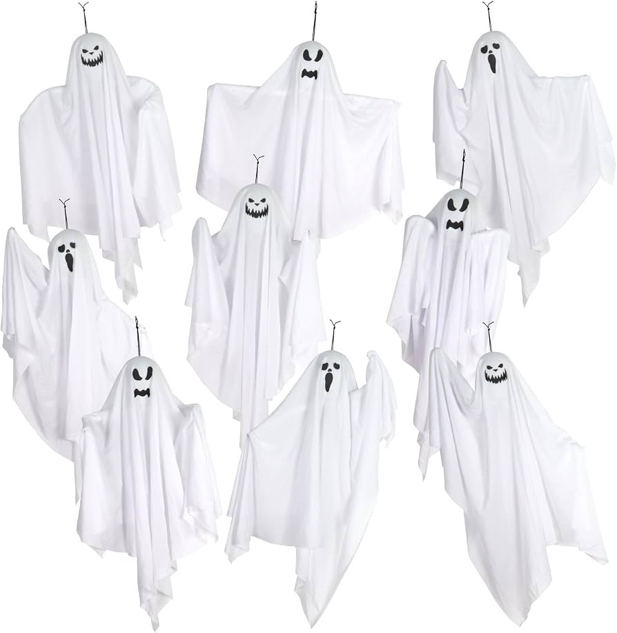 9 Pack Halloween Hanging Ghosts, 27.6 Inch Flying Ghost Decorations | Amazon (US)