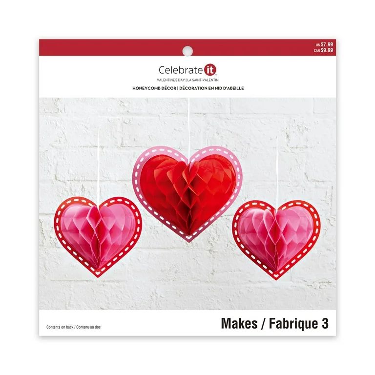 Valentine's Day Hanging Honeycomb Hearts Kit by Celebrate It™ | Walmart (US)