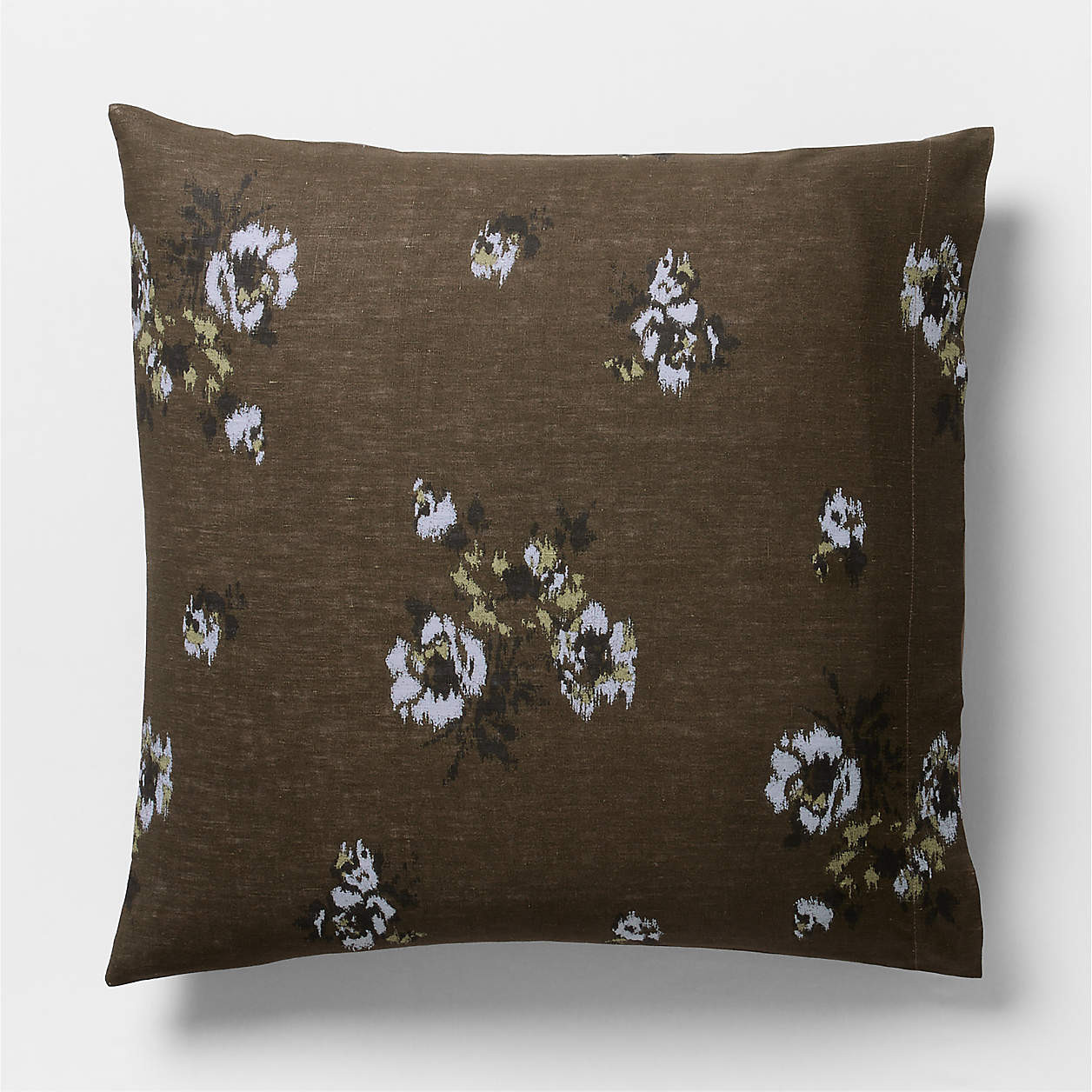 Mountain Floral Cotton Linen Burnt Green Euro Bed Pillow Sham | Crate & Barrel | Crate & Barrel