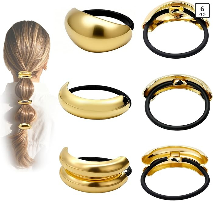 OHCISP 6Pcs Gold Hair Ties - 3 Styles Gold Hair Accessories for Women & Girls, Elegant Chic Metal... | Amazon (US)