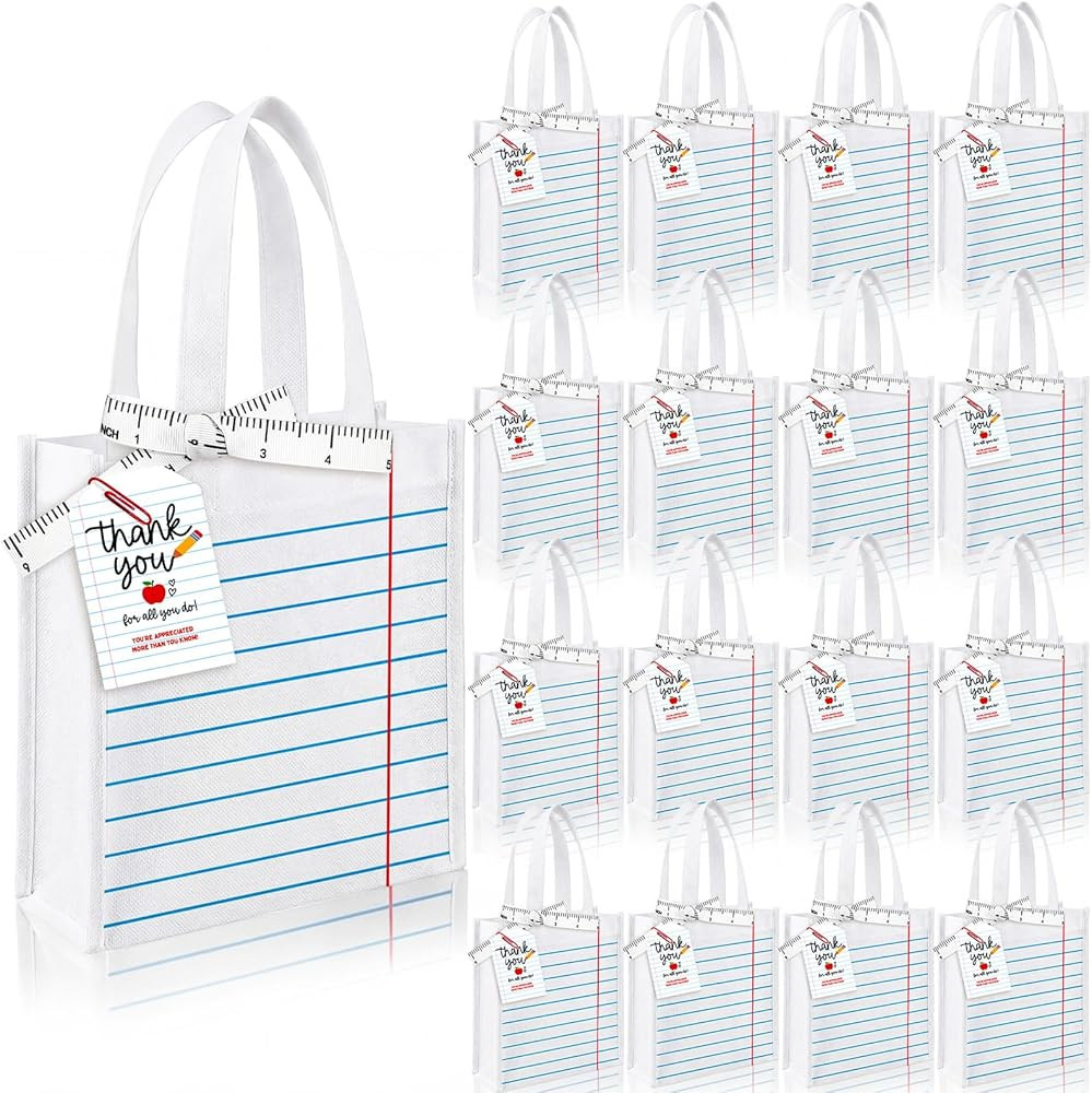 SATINIOR 12 Sets Teacher Appreciation Gift Totes Bags Bulk, Non Woven Notebook Line Bags with Tha... | Amazon (US)