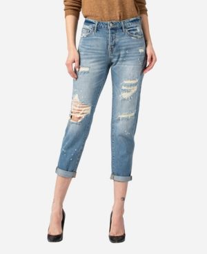 Vervet Women's Distressed Paint Splatter Boyfriend Jeans | Macys (US)