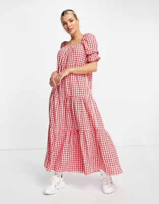 ASOS DESIGN tiered maxi smock dress in red gingham | ASOS (Global)