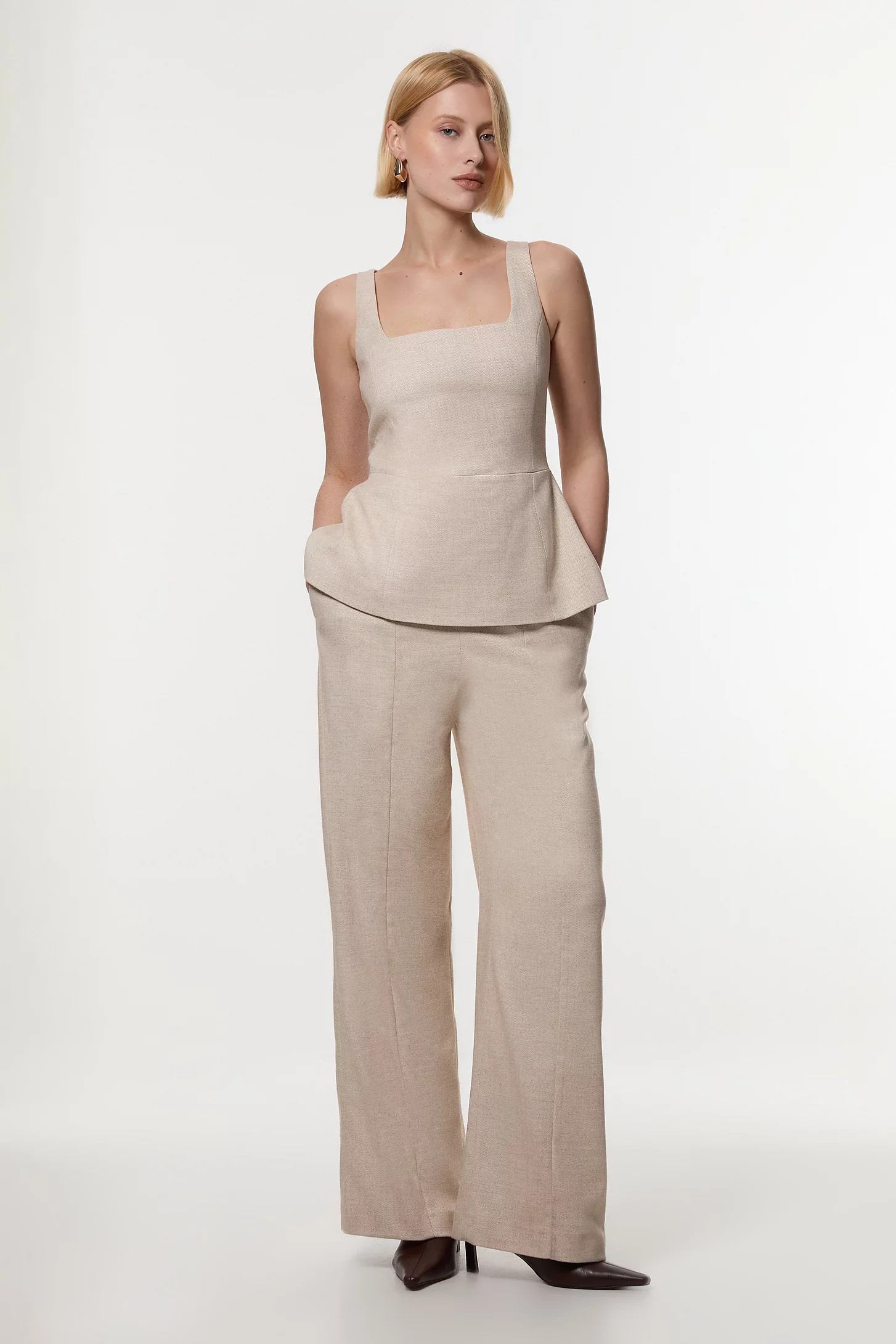 Herringbone Wide Leg Tailored Jumpsuit | Karen Millen | Karen Millen UK + IE + DE + NL