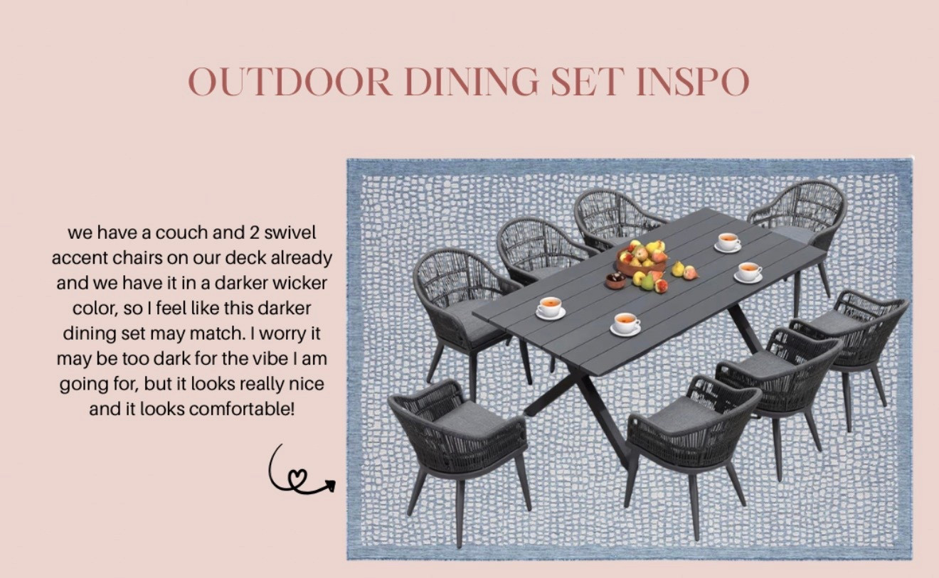 I love the look of this outdoor dining set - I think this is a great price if you're looking to refresh yours and need a 9-piece! the rug underneath comes in brown too, but the blue feels fun and fresh for a deck.

#LTKspringtrends #LTKHome #LTKspring