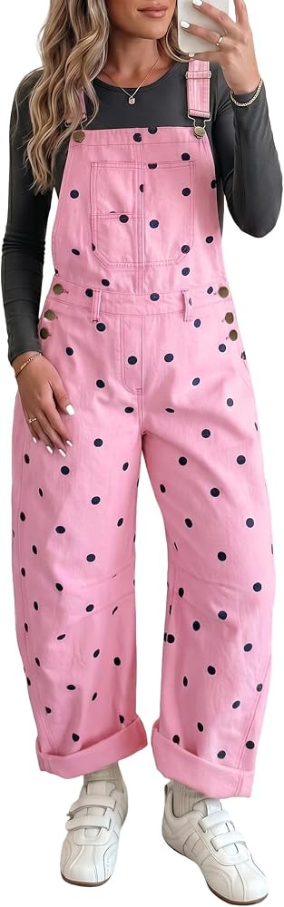 whoinshop Women's Polka Dot Print Denim Overalls Jumpsuit Barrel Overalls | Amazon (US)