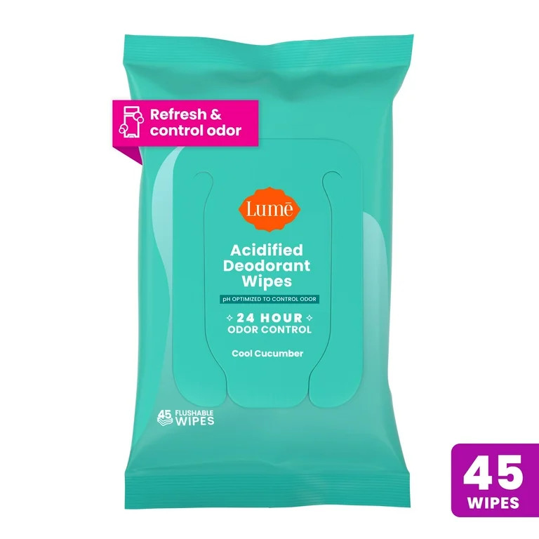 Lume Women’s Acidified Deodorant Wipes - Cool Cucumber - Flushable - 45 Count | Walmart (US)