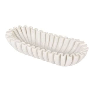 Storied Home 14 in. 140 fl. oz. White Marble Oval Ruffle Serving Bowl EC2198 - The Home Depot | The Home Depot