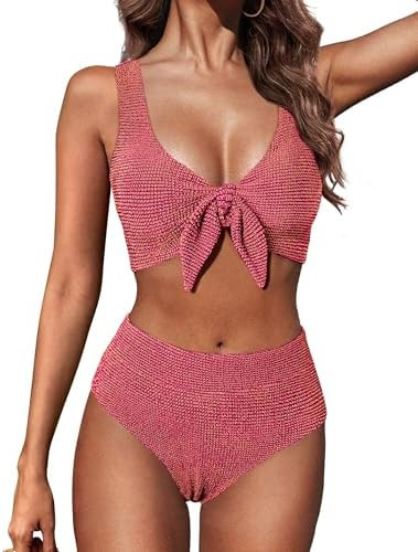 Hanna Nikole Women High Waisted Bikini Sets, Two Piece Swimsuit Tummy Control, Textured Bathing S... | Amazon (US)