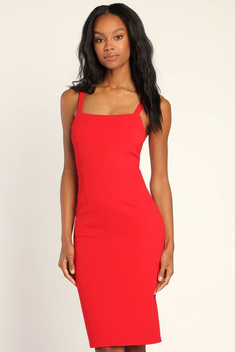 Guessing Game Red Bodycon Midi Dress | Lulus (US)