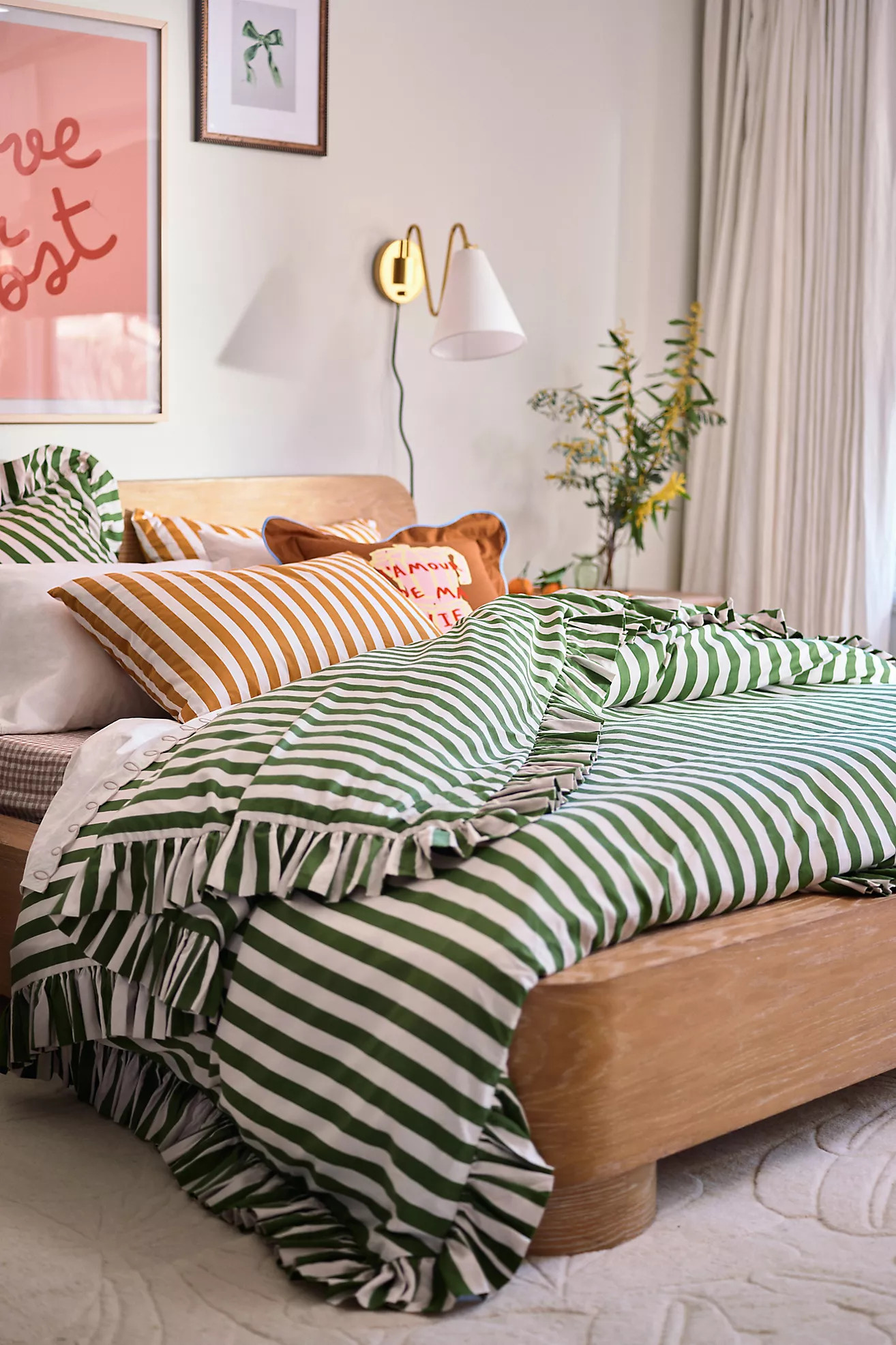 Maeve Cotton Striped Ruffle Printed Duvet Cover | Anthropologie (US)