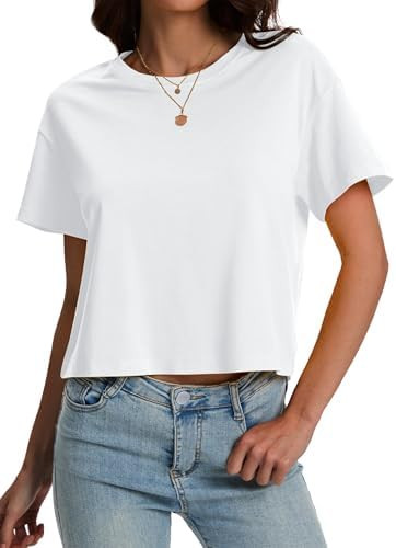 Women's Workout Crop Tops UPF50+ Cotton Soft Breathable Tshirt Loose Short Sleeve Yoga Athletic S... | Amazon (US)