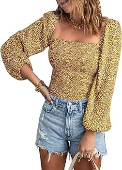 EVALESS Square Neck Tops Puff Long Sleeve Blouses for Women Dressy Casual Spring Fashion 2024 | Amazon (US)