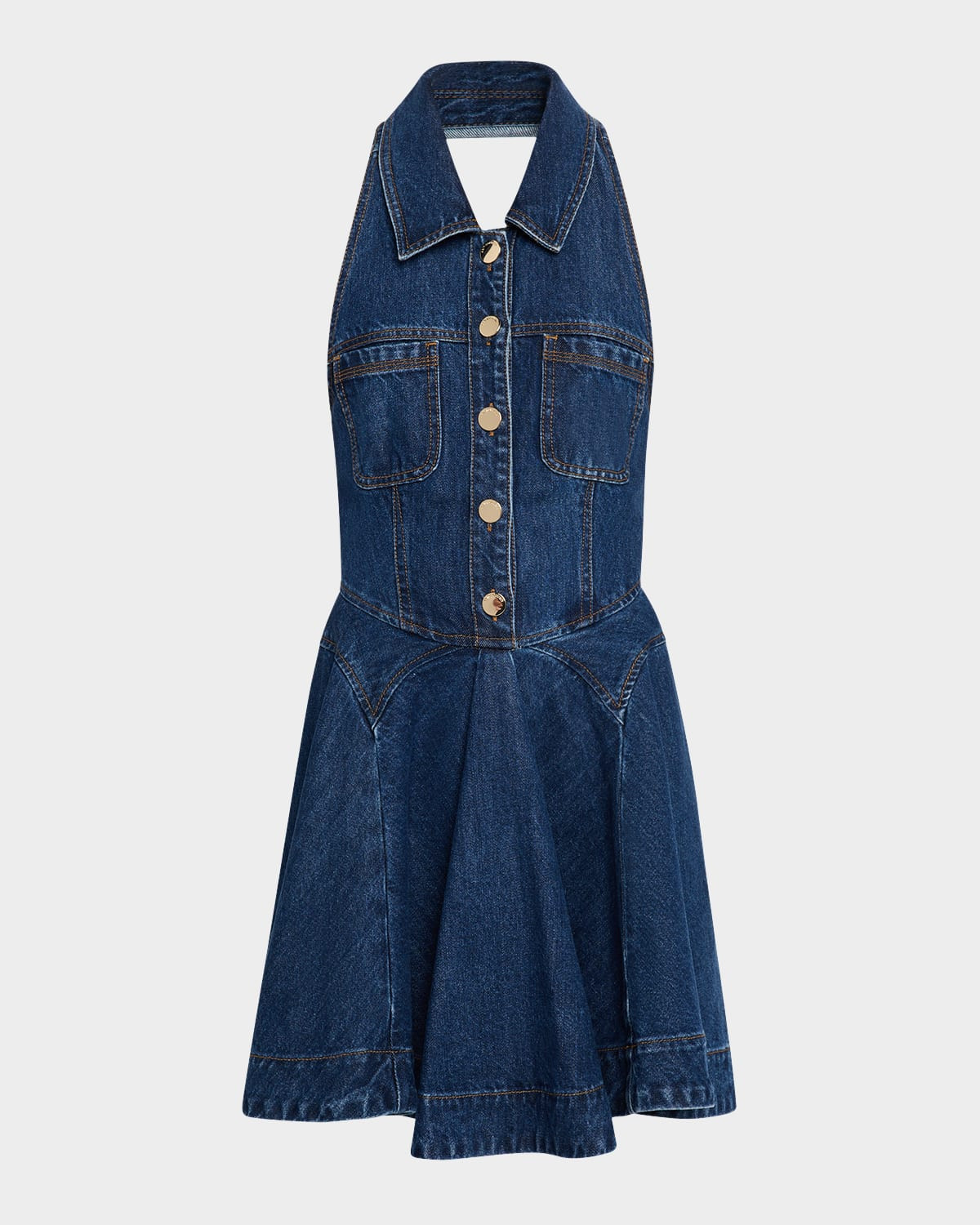 Denim Flared Mini Dress | Neiman Marcus