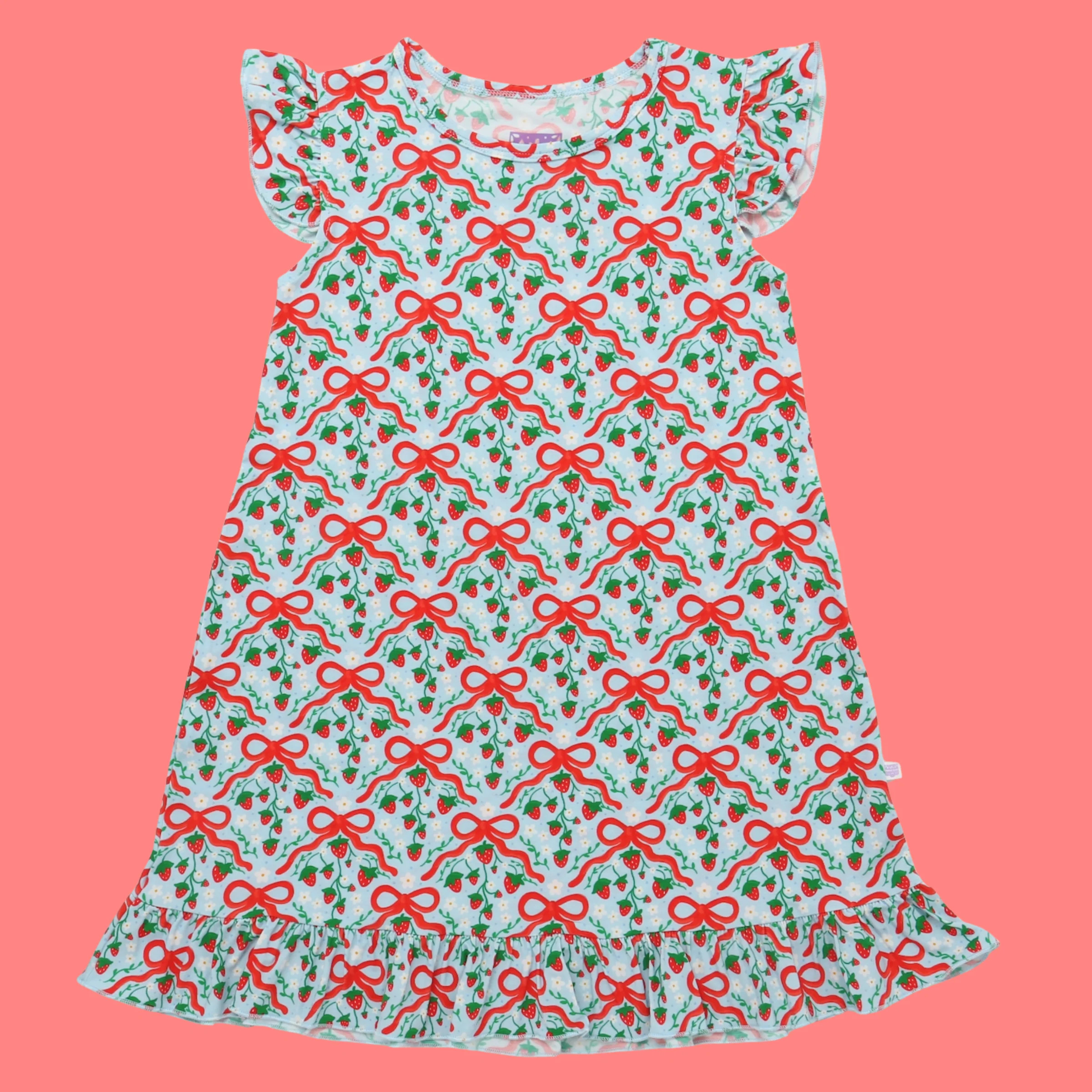 Strawberry Bows Bamboo Dress | Poppy Kids Co