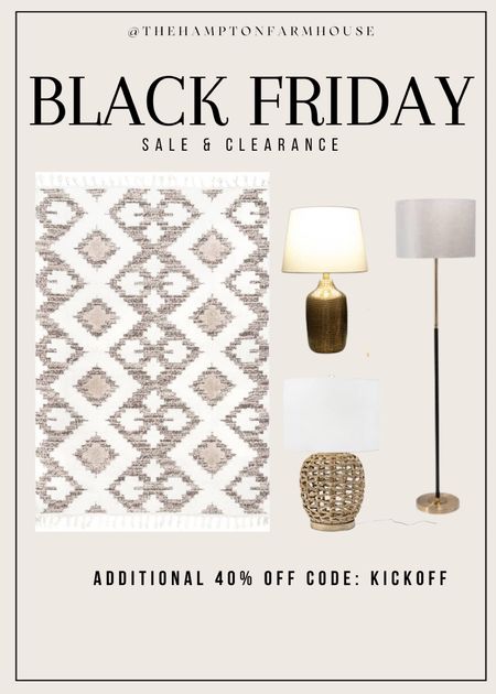 A TRUE BLACK FRIDAY DEAL ⚡️ Use Code KICKOFF for an additional 40% off 

Lamps, lights, area rug, Black Friday sale 

#LTKCyberWeek #LTKsalealert #LTKhome