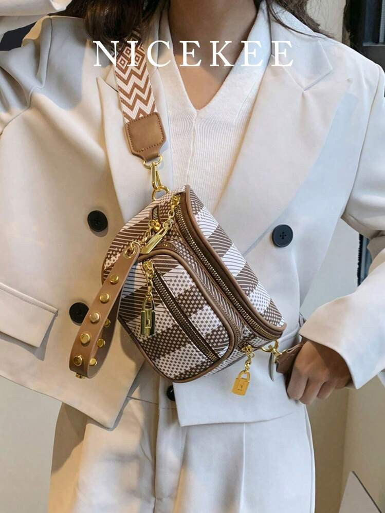New Fashion Classic Chest Bag, Multi-Layer Contrast Plaid, Adjustable Strap, Crossbody Bag, Minimalist Stylish, Versatile Shoulder Bag, Suitable For Work Commute, Daily Outing, Shopping And Dating. Women Western Style Wallet | SHEIN