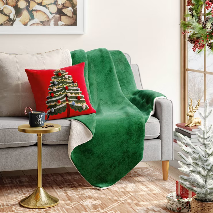 Christmas Tree Embroidered Square Throw Pillow Red - Threshold™ | Target