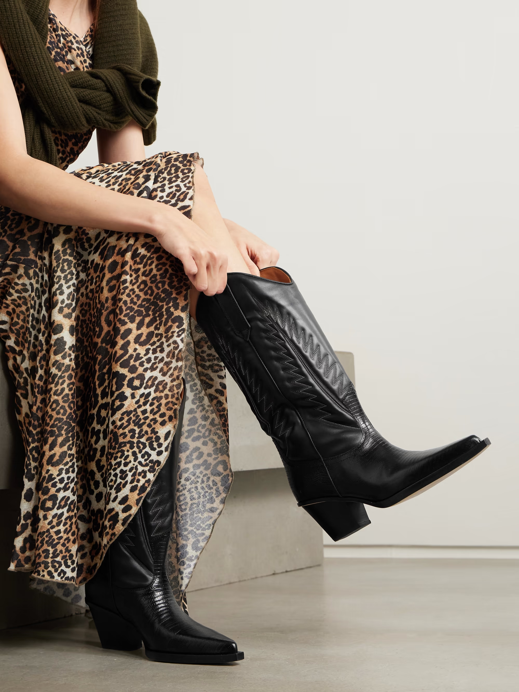 Rosario embroidered textured and croc-effect leather cowboy boots | NET-A-PORTER (UK & EU)