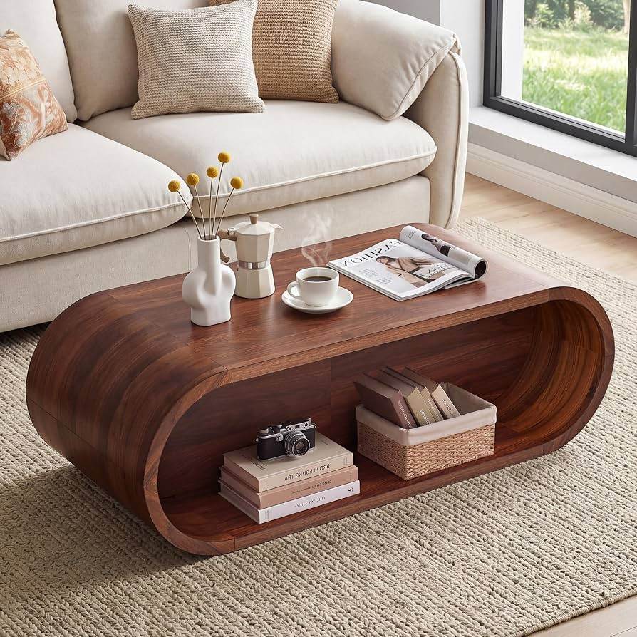 47'' Oval Coffee Table 2-Tier Center Table with Storage Shelf | Amazon (US)