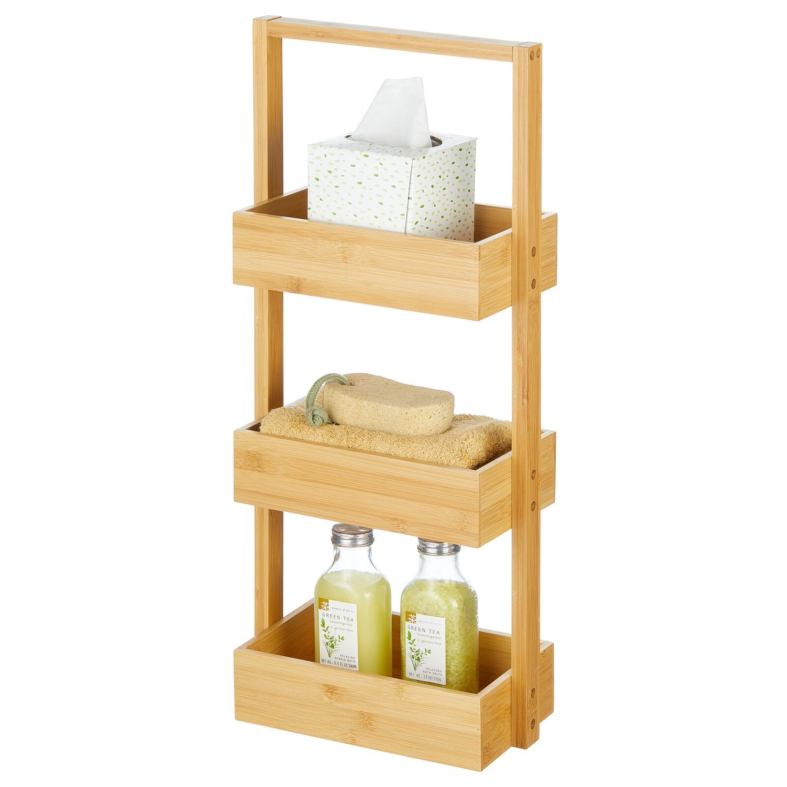 mDesign Free-Stand Wood Bamboo 3-Tiered Storage Rack Shelf for Bathroom, Natural | Walmart (US)