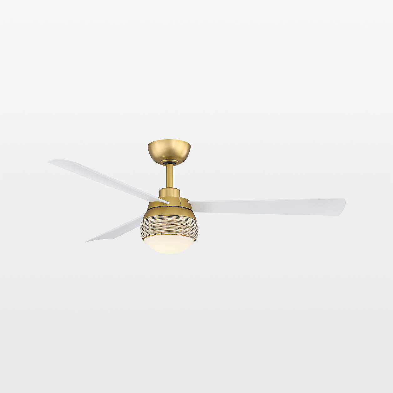 Paget 52" White/Gold and Rattan Ceiling Fan with LED Light Indoor/Outdoor | Crate & Barrel | Crate & Barrel