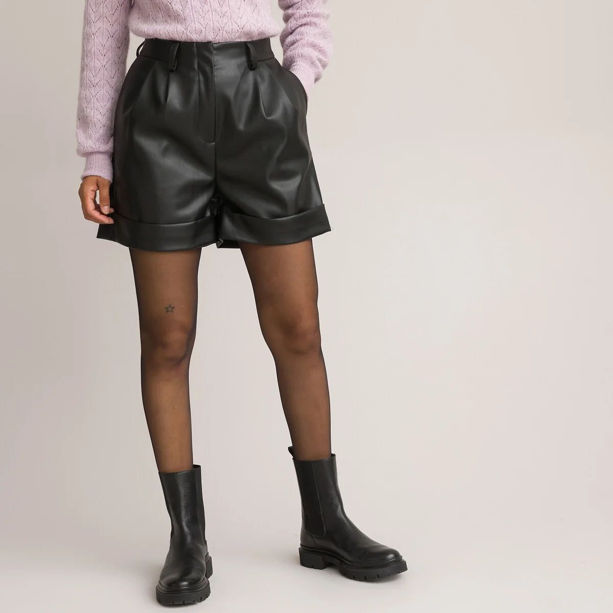 Faux Leather Shorts with Pleat Front | La Redoute (UK)