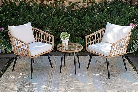 Quality Outdoor Living 65-YZ03HM Hermosa 3 Piece Chat Set, Tan Wicker + Linen Cushions | Amazon (US)