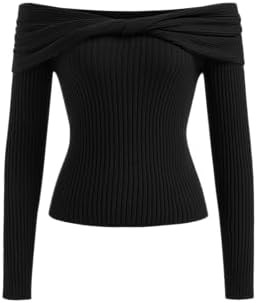 CIDER Women's Off Shoulder Sweater Long Sleeve Y2K Twisted Ribbed Knit Pullover Top Going Out Tre... | Amazon (US)