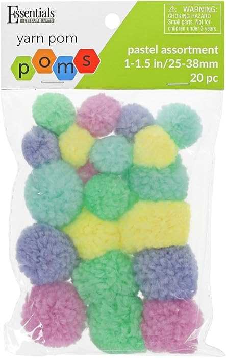 Essentials By Leisure Arts Yarn Pom Poms - Assorted Pastel - 1" to 1.5" 20 Piece Pom Poms Arts an... | Amazon (US)