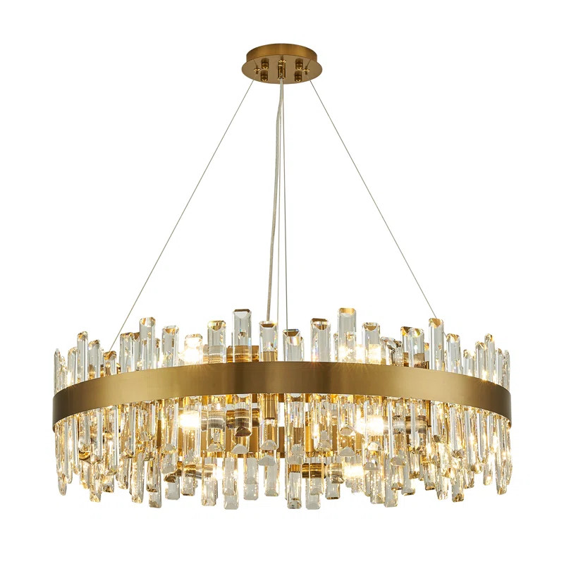 Marais 12 - Light Dimmable Gold Round K9 Crystal Hanging Light Modern Gold Chandeliers | Wayfair North America