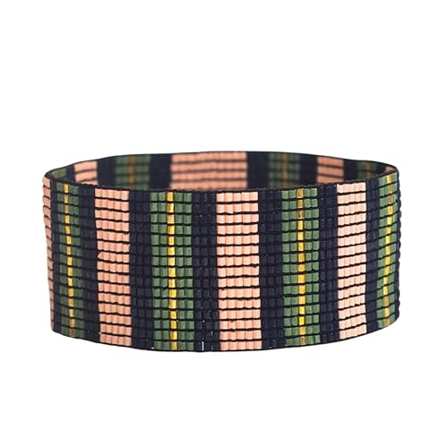 INK + ALLOY Beaded Boho Bracelet for Women, Kenzie Seed Bead Stretch Stackable Cuff Bracelets, Handmade Jewelry for the Modern Bohemian, 1-Inch Width (Pink & Navy) | Amazon (US)