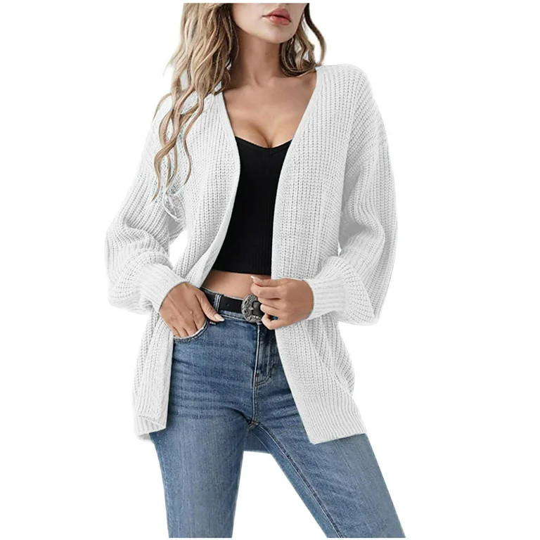 FAIWAD Womens Fall Winter Long Sleeve Tops Open Front Knit Cardigan Sweater Solid Color Outwear C... | Walmart (US)