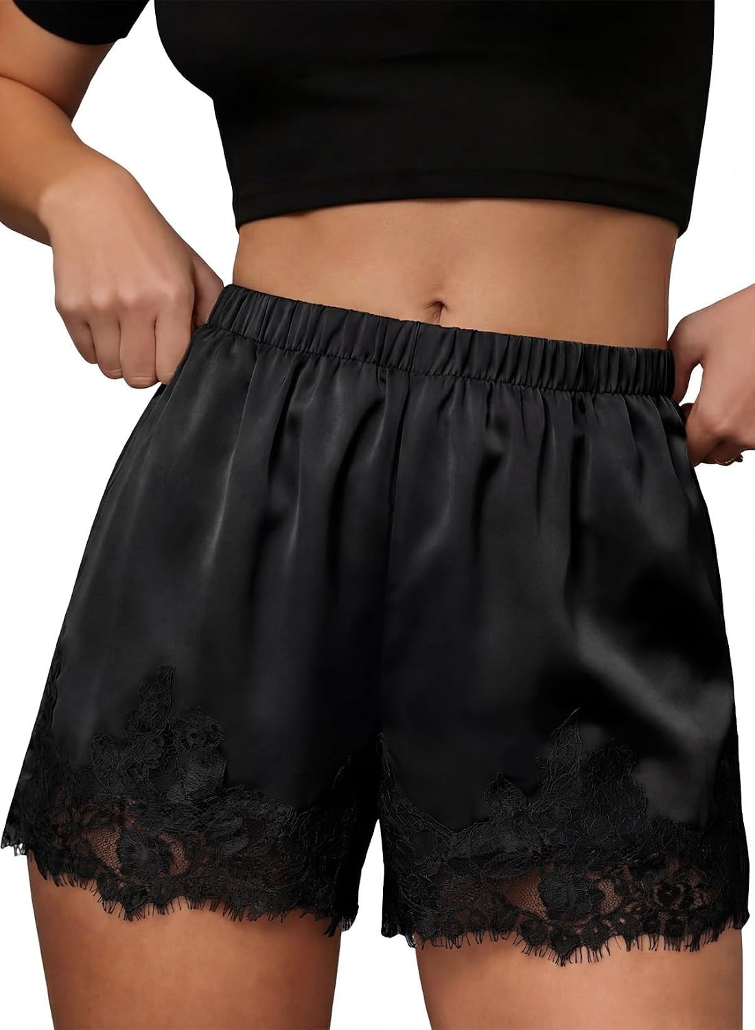 EVALESS Womens Shorts Satin Silk Lace Shorts Micro Mini Slip Pajama Shorts | Amazon (US)