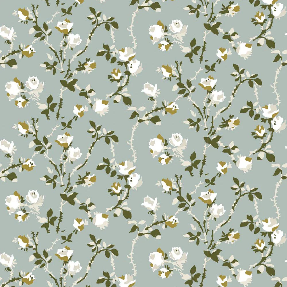 Rose Thorns - Ash Blue Floral Wallpaper | Mitchell Black