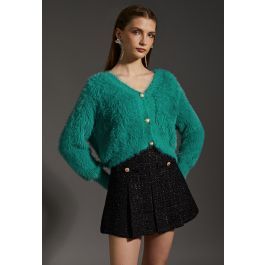 Fuzzy Cami Top and Pearly Buttoned Cardigan Set in Turquoise | Chicwish