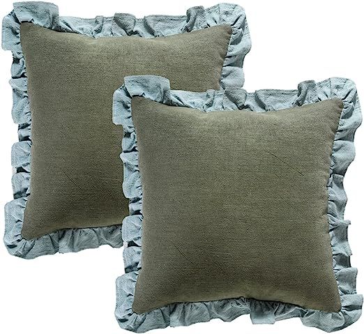patdrea Green Decorative Throw Pillow Covers 18x18 Set of 2, Farmhouse Linen Pillow Covers with R... | Amazon (US)