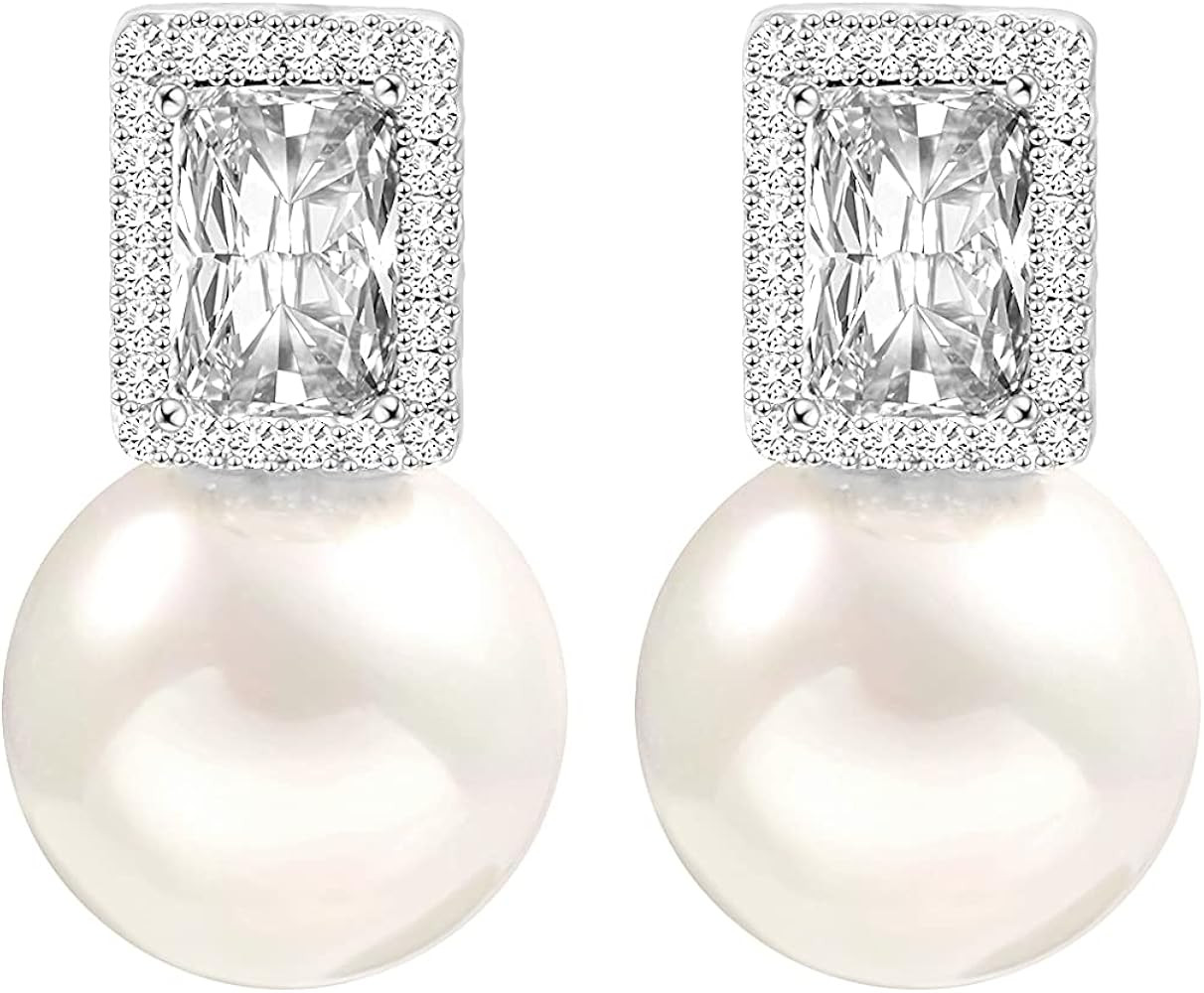 925 Sterling Silver Hoop Handpicked AAA+ Quality 7.5-8mm White Freshwater Cultured Pearl Dangle D... | Amazon (US)