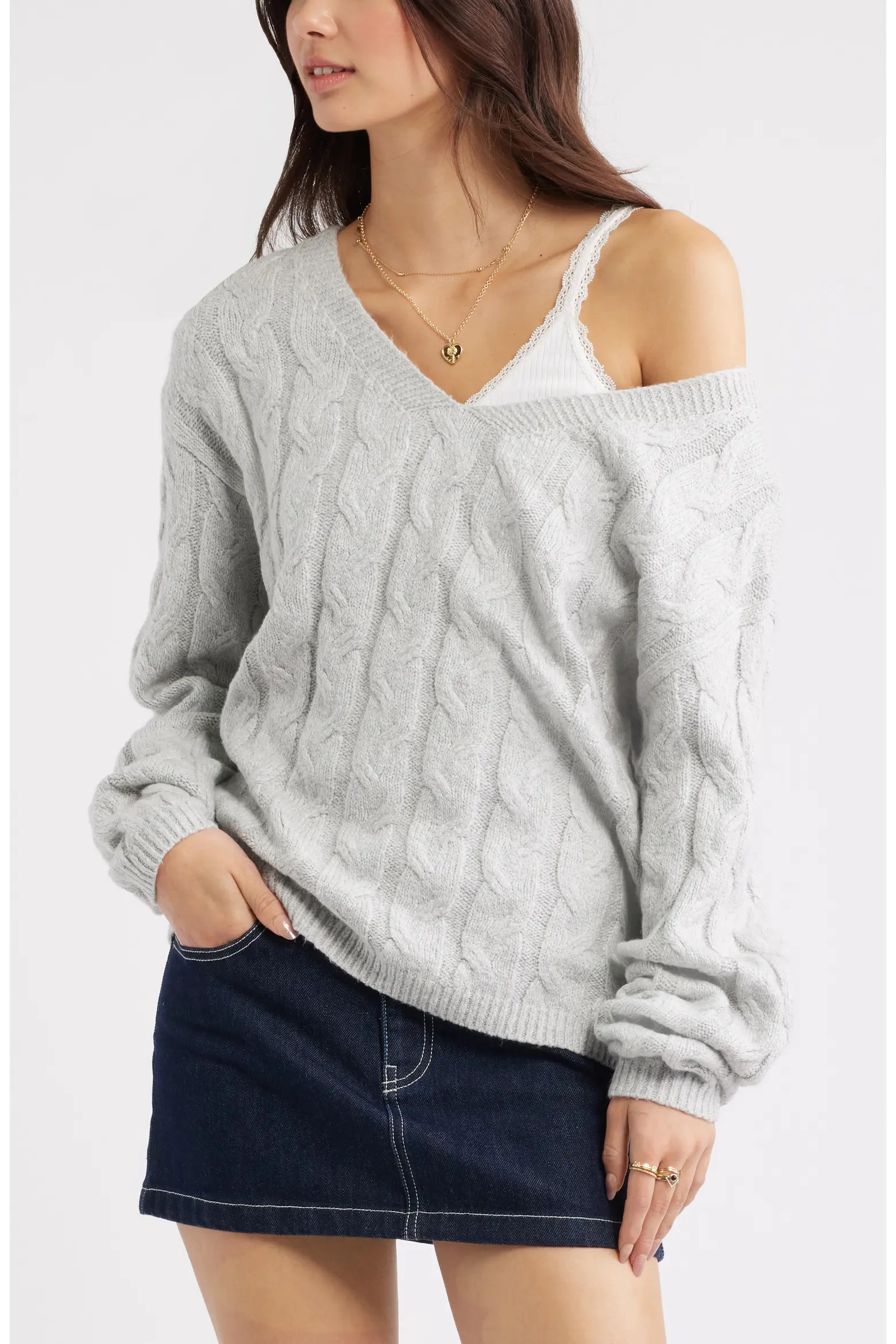 Cable Knit V-Neck Cotton Blend Sweater (Women) | Nordstrom | Nordstrom