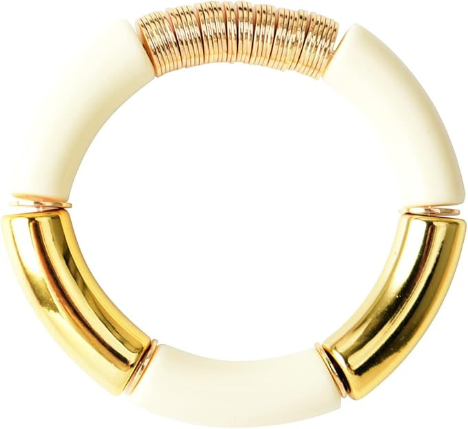 Bamboo Tube Bangles Bracelet Chunky Curved Stacking Clear Acrylic Colorful Beads Stretchable Frie... | Amazon (US)