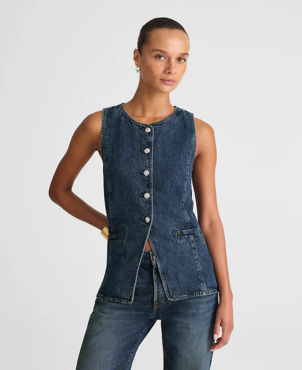 Denim Crewneck Cutaway Vest in Greendale Wash | Madewell