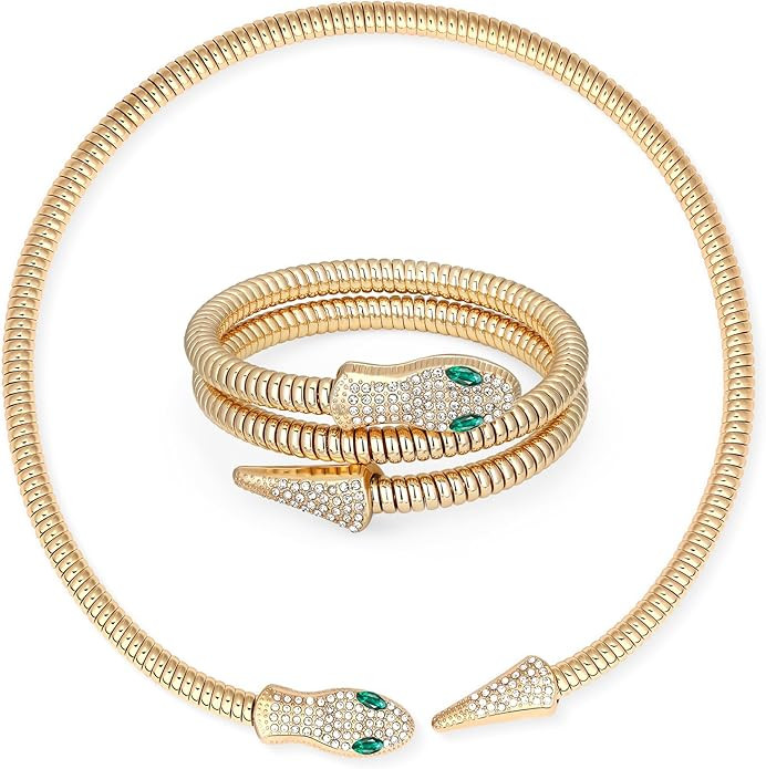 BONJOULRY Heart Jewelry Set for Women Gold Chunky Choker Necklace for Women Bangle Choker Set Ope... | Amazon (US)