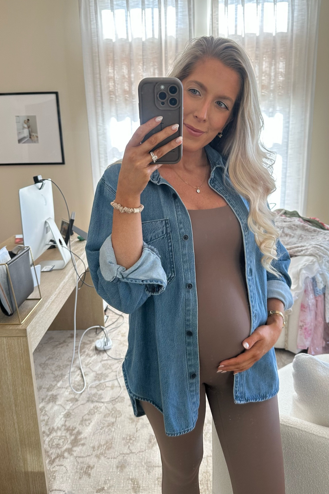 22 weeks bumpfit 🤎 wearing a small in the jumpsuit! Super stretchy. Denim is sold out in this color but linked in the lighter denim!

#LTKbaby #LTKstyletip #LTKbump