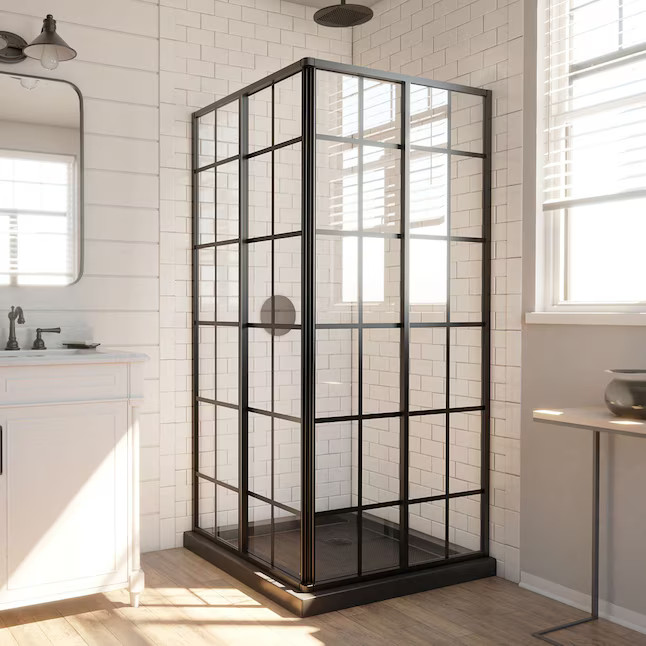 DreamLine French Corner Matte Black 34-1/2-in W x 72.0-in H Framed Clear Glass Sliding Shower doo... | Lowe's