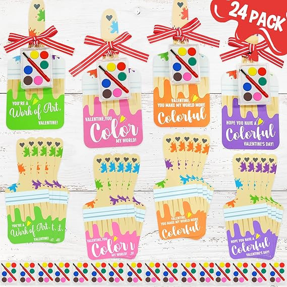 ORIENTAL CHERRY Valentines Day Gifts for Kids - 24 Pack Valentine Cards with Watercolor Paint Bul... | Amazon (US)